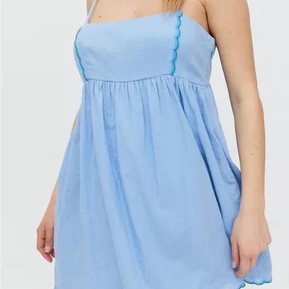 Urban Outfitters Light Blue Babydoll Dress with Scalloped Trim